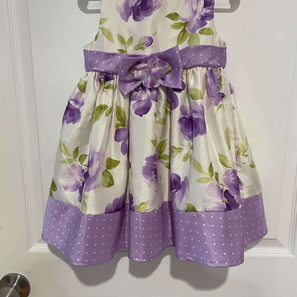 Perfectly Dressed Girls Floral and Polka Dot Party Dress,White & Purple Size 3T